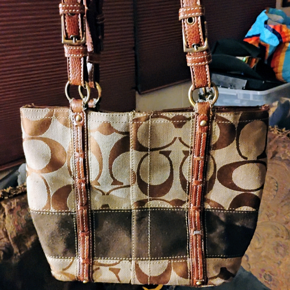 Coach Brown and Tan Shoulder Bag